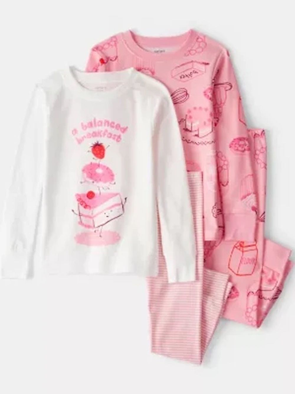 Kids Pink & White Dessert-Print 4 Piece Pajama Set